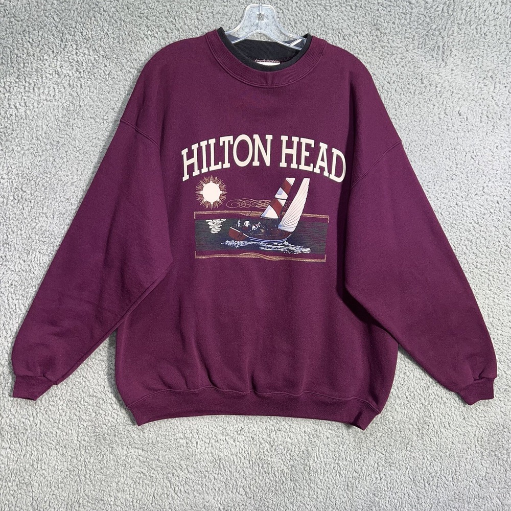 VTG Hanes Premium Sweater Mens Sz XL Purple‎ Hilton Head So Carolina Heavyweight